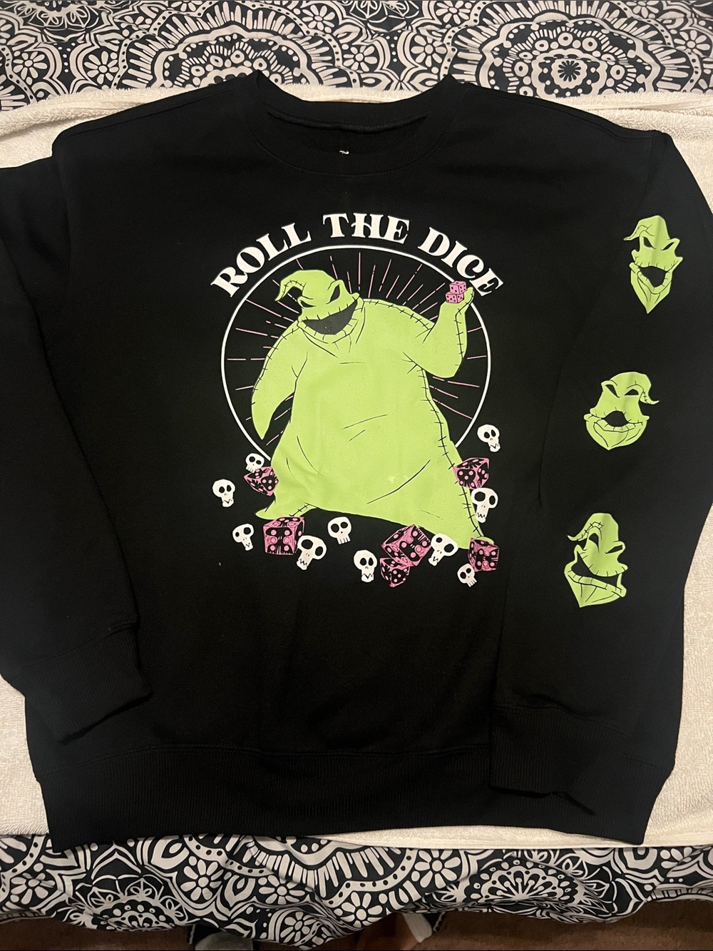 Disney Black Crewneck Sweatshirt with Neon Green Oogie Boogie Graphic